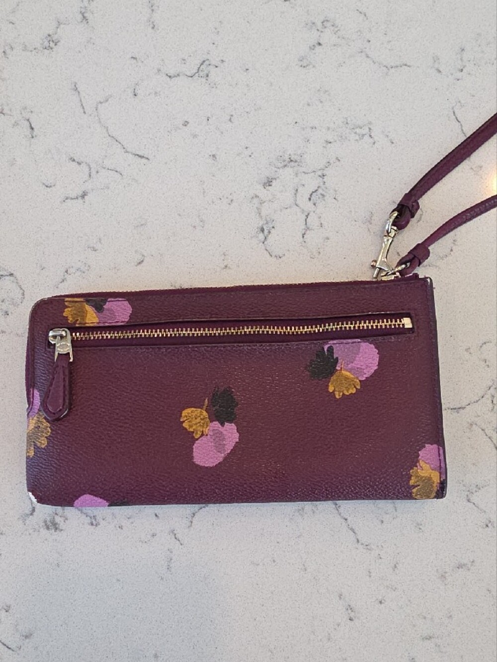 Coach Plum Floral Zip Wristlet with Gold Accents - Picture 2 of 7